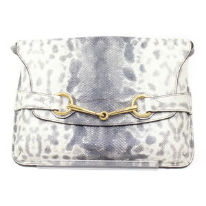GUCCI Shoulder Bag Embossed Leather Crossbody Gray Rare